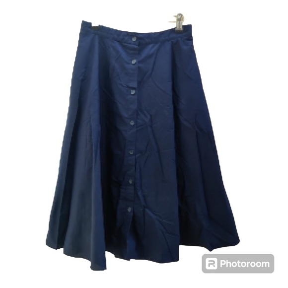 UNIQLO COTTON  MIDI CIRCLE SKIRT NAVY LINED BUTTON FRONT  SZ XS - Picture 3 of 7